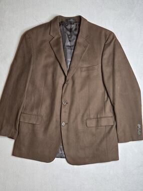 Men's Comfort Stretch 3-Button Blazer Jacket Brown Suede Knit Finish Size 46L